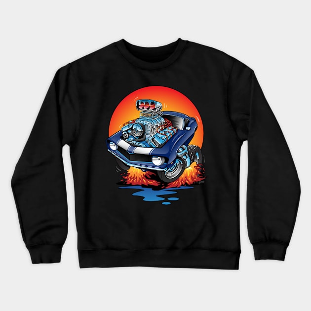 Funny Classic Sixties American Muscle Car Hot Rod Cartoon Crewneck Sweatshirt by hobrath